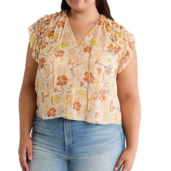 NWT Joie Silk top “Tezza” in apricot with flower prints size 2X - Picture 1 of 11